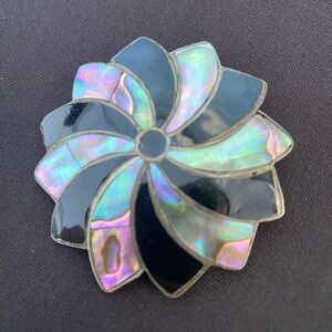 Vintage Sterling Silver Abalone Pinwheel Brooch